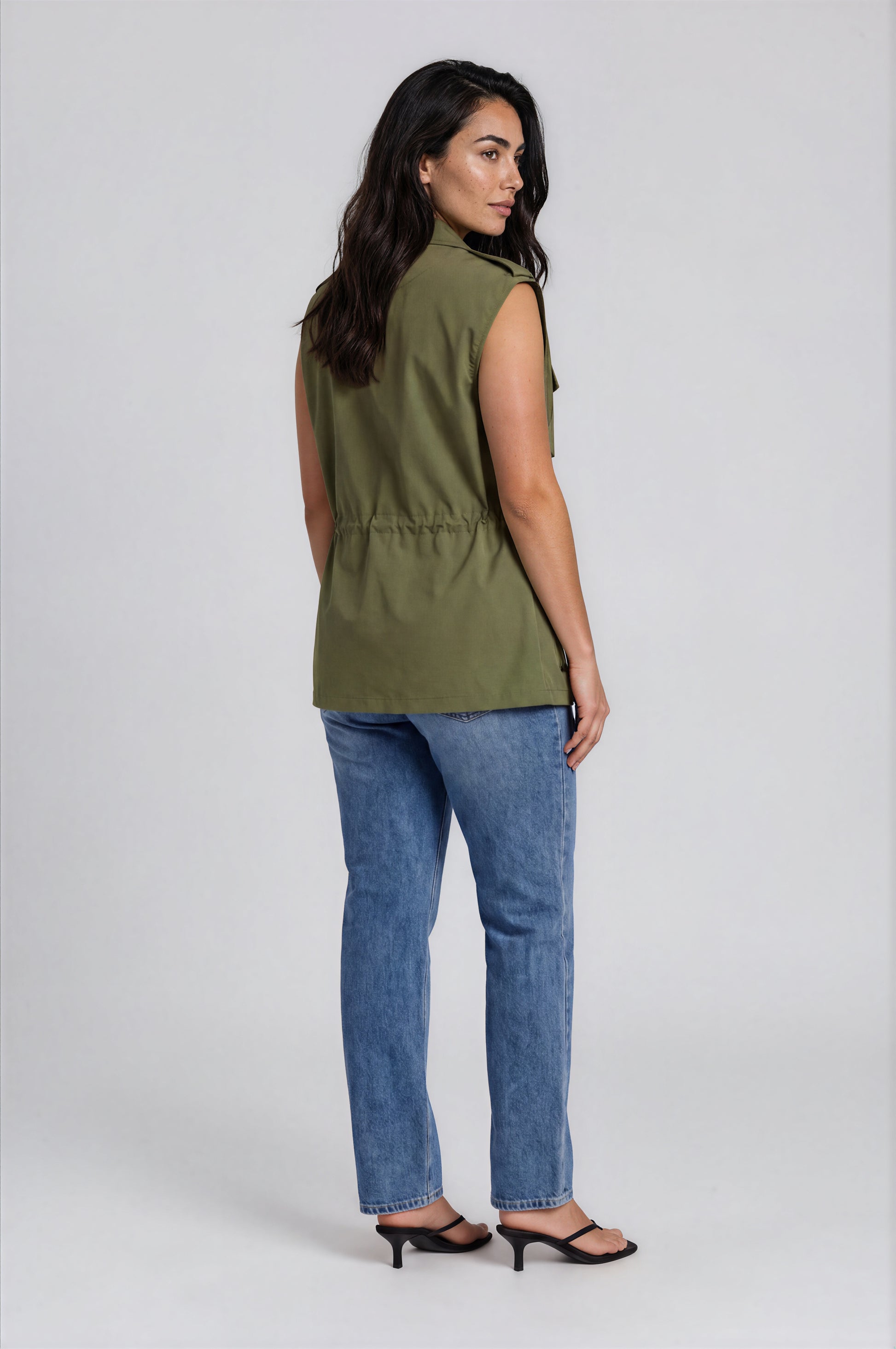 Utility Vest with Jewel Button Detail