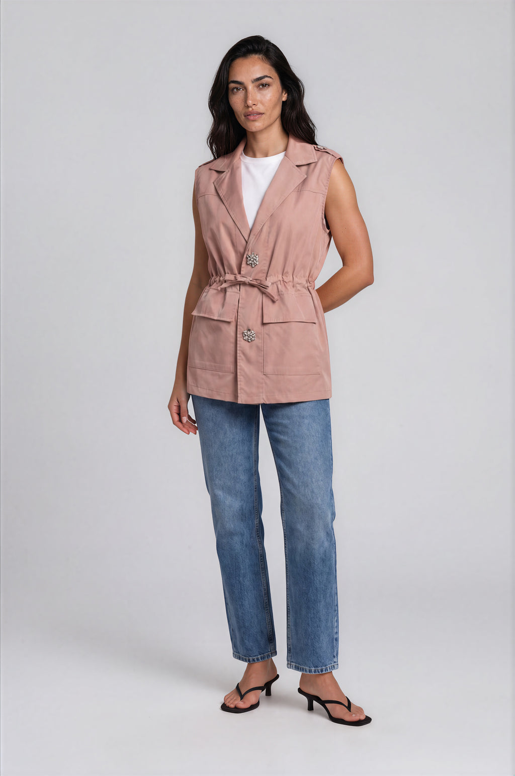 Utility Vest with Jewel Button Detail