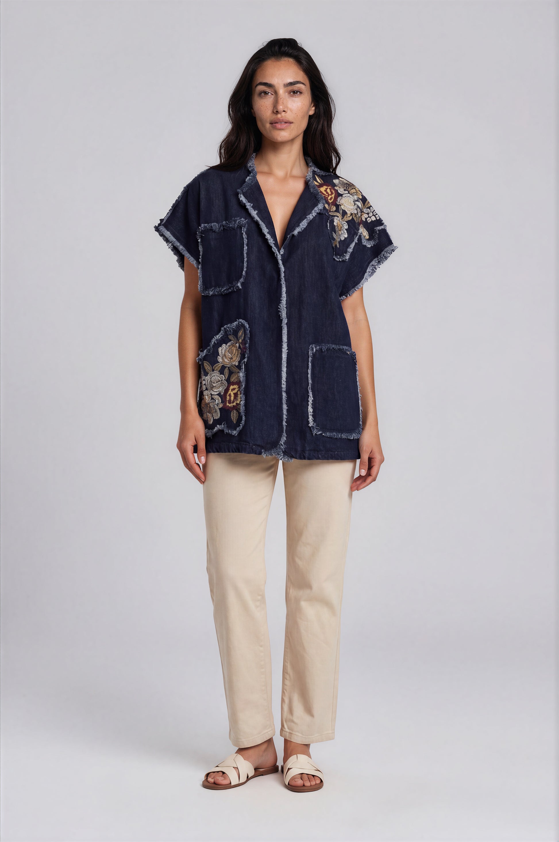 Floral Embroidered Linen Vest
