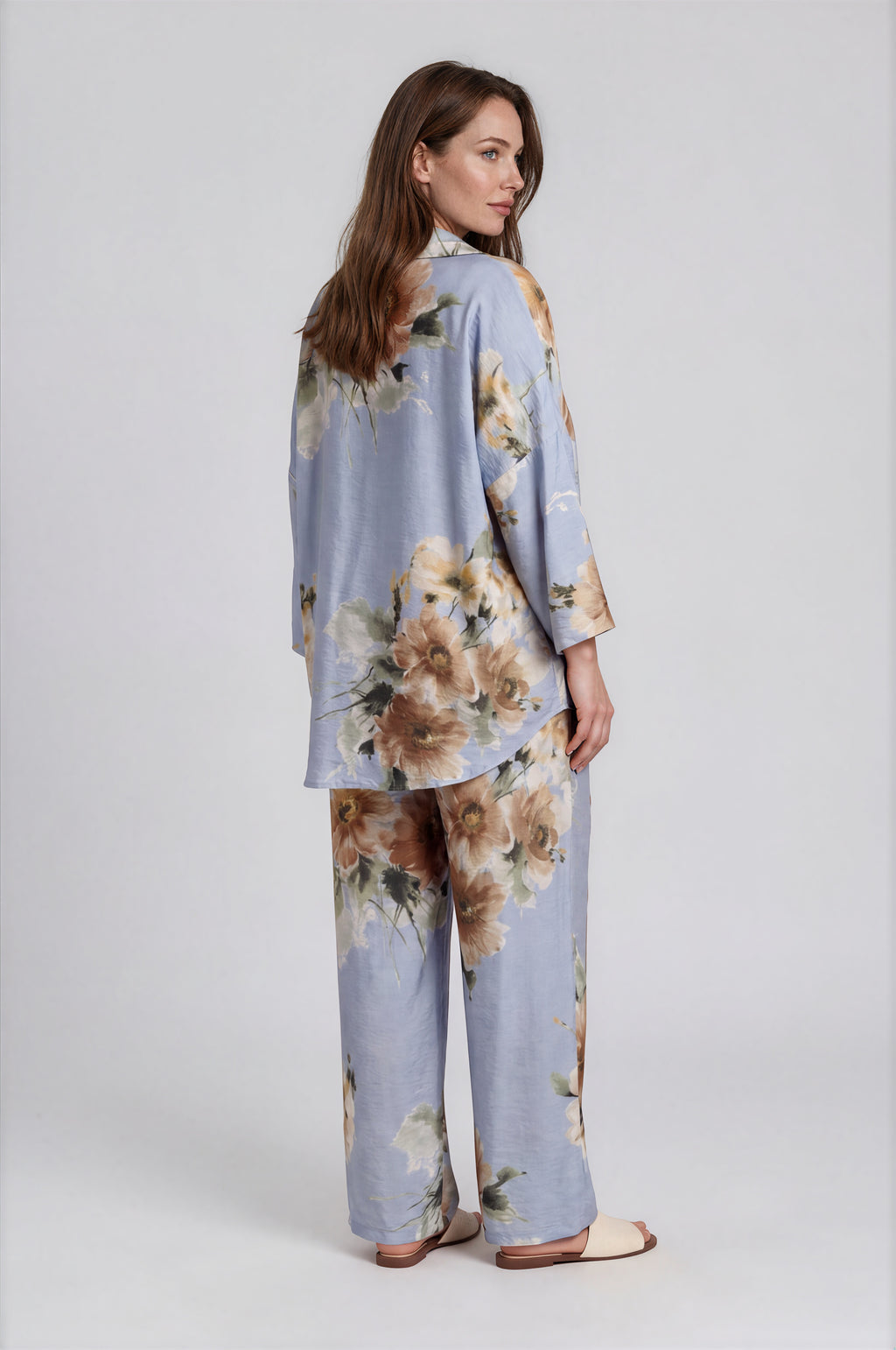 Watercolor Floral Shirt & Wide-Leg Pants Set