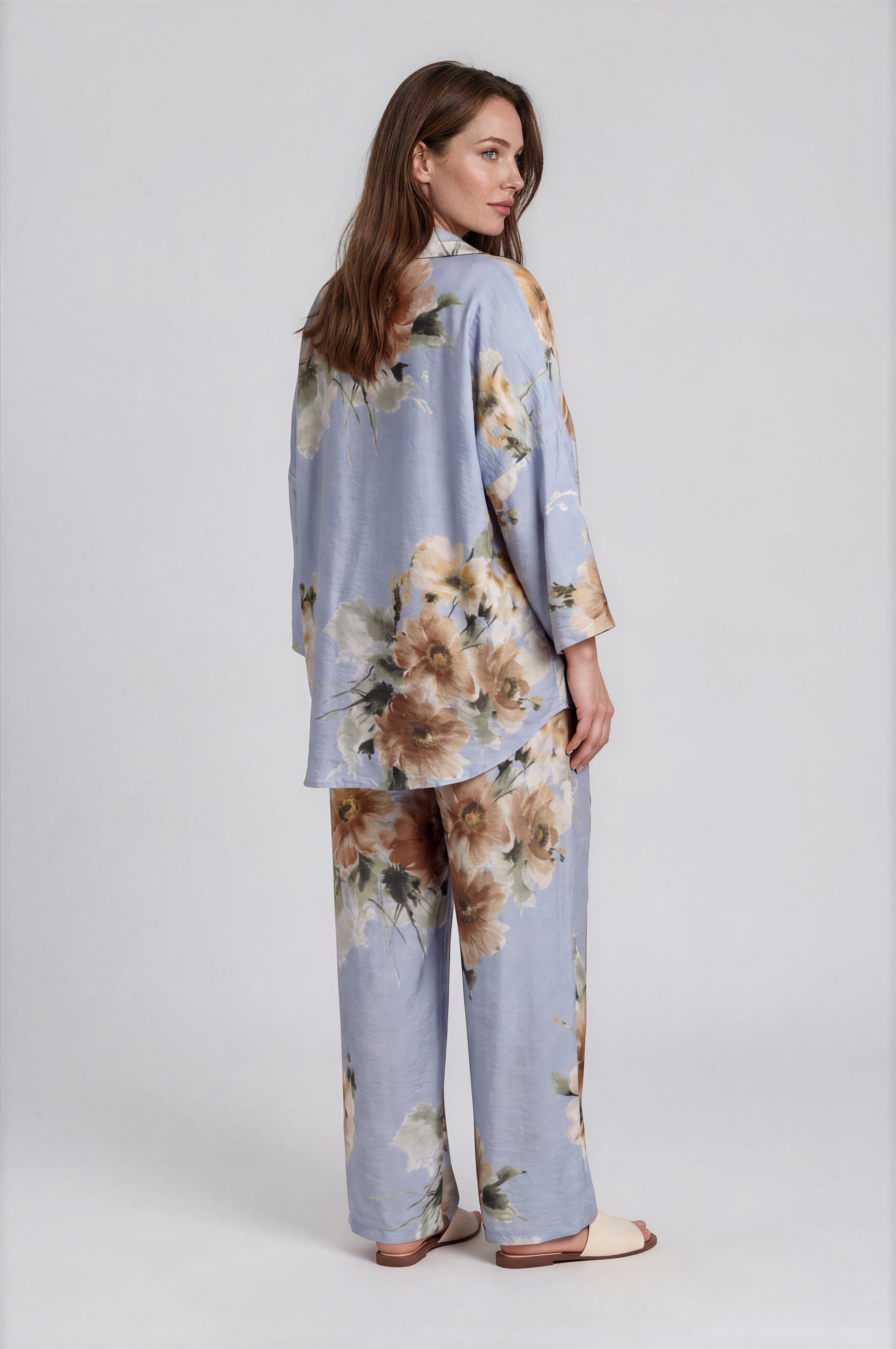 Watercolor Floral Shirt & Wide-Leg Pants Set