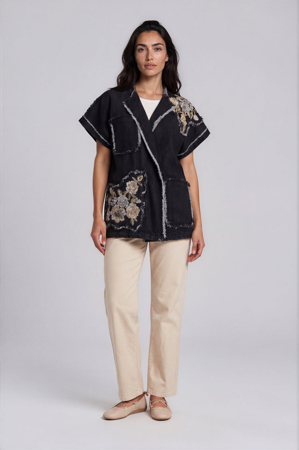 Floral Embroidered Linen Vest