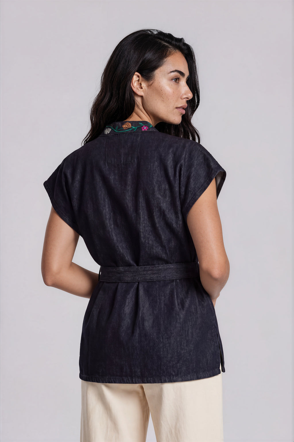 Embroidered Floral Belted Vest