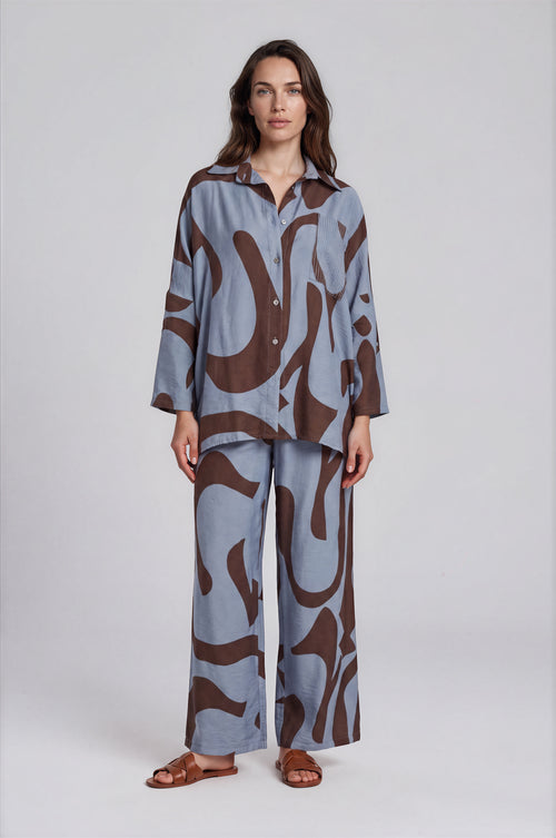 Abstract Print Shirt & Wide-Leg Pants Set
