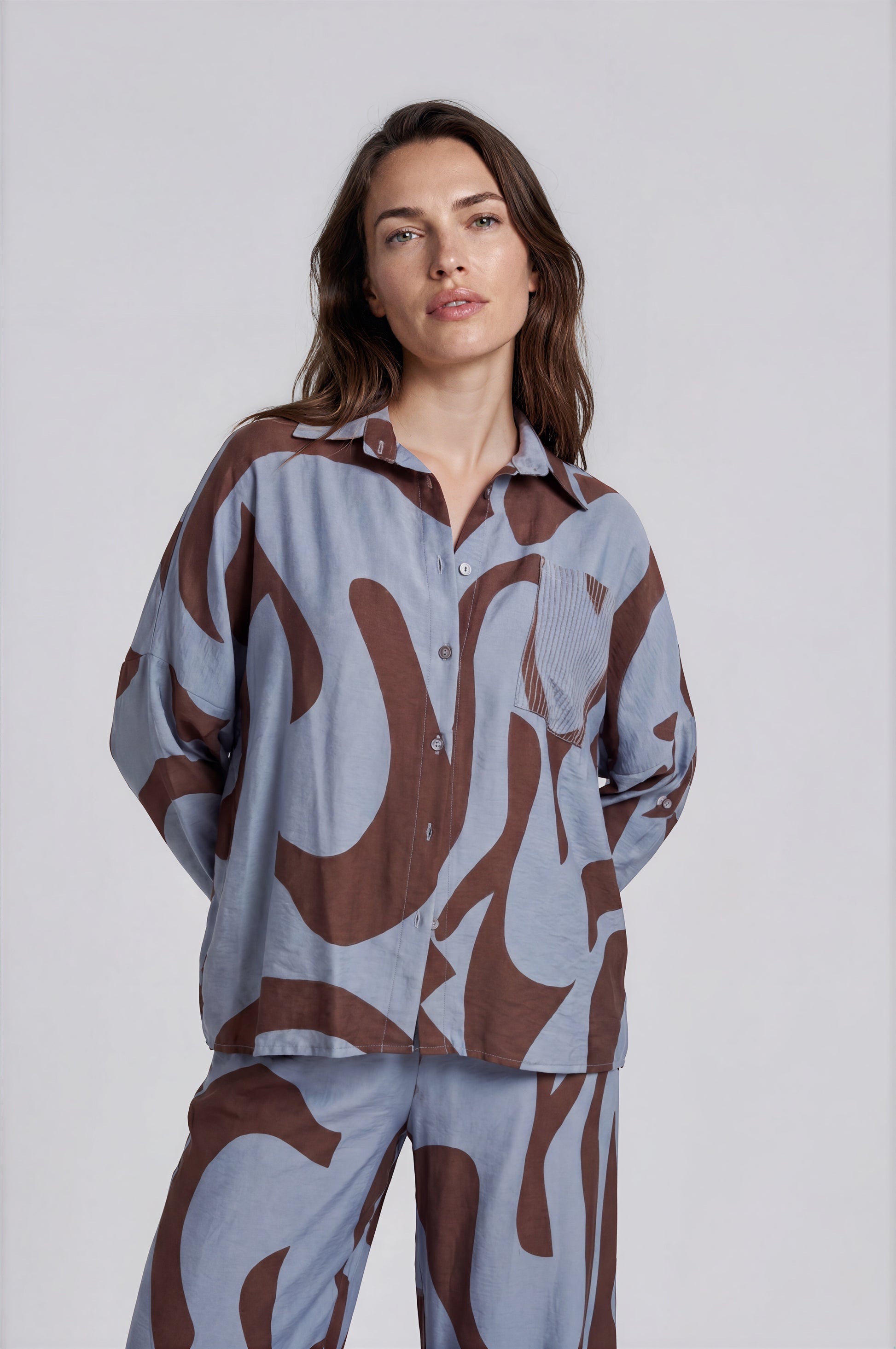 Abstract Print Shirt & Wide-Leg Pants Set