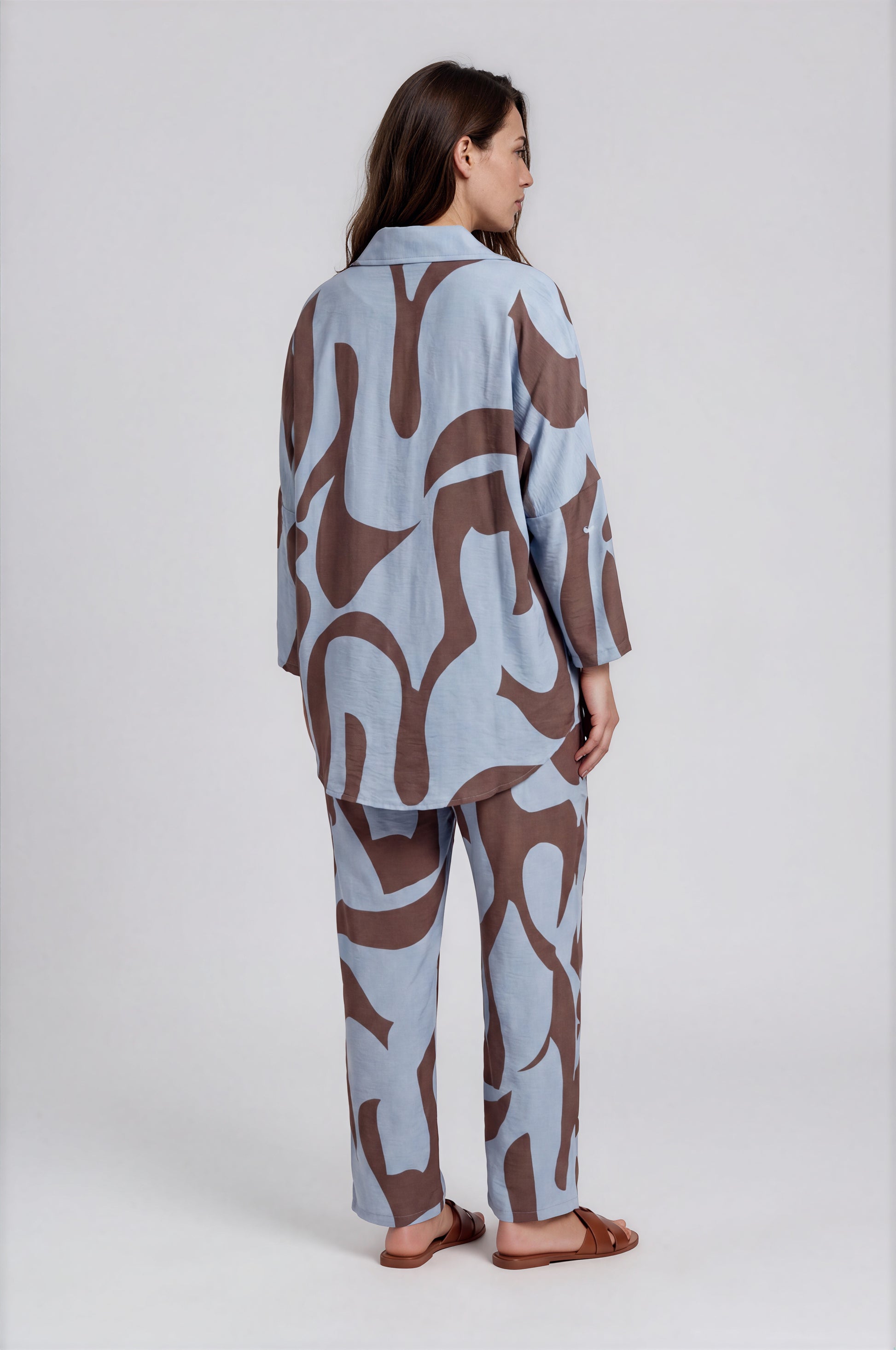 Abstract Print Shirt & Wide-Leg Pants Set