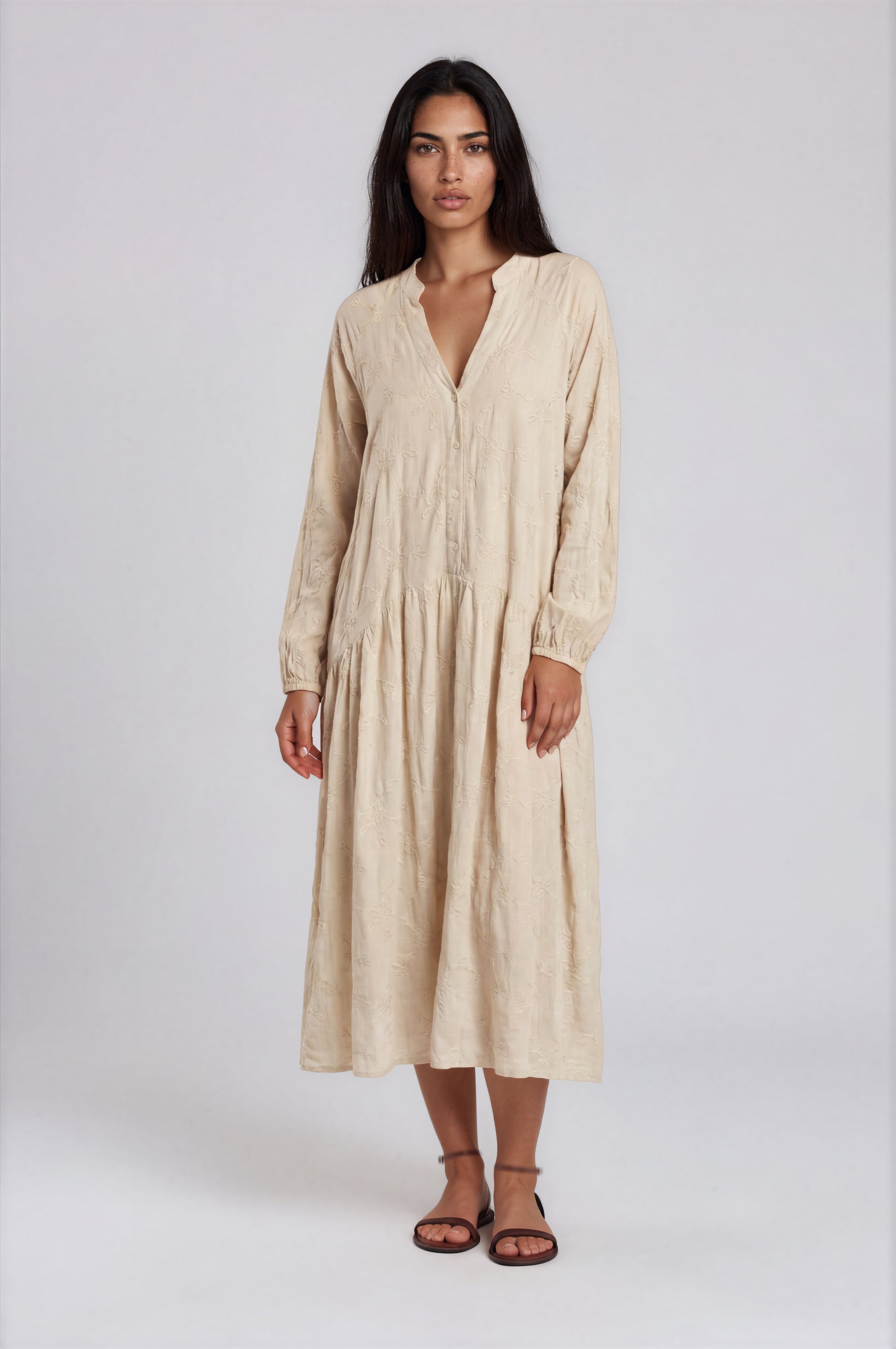 Tonal Embroidered Midi Dress