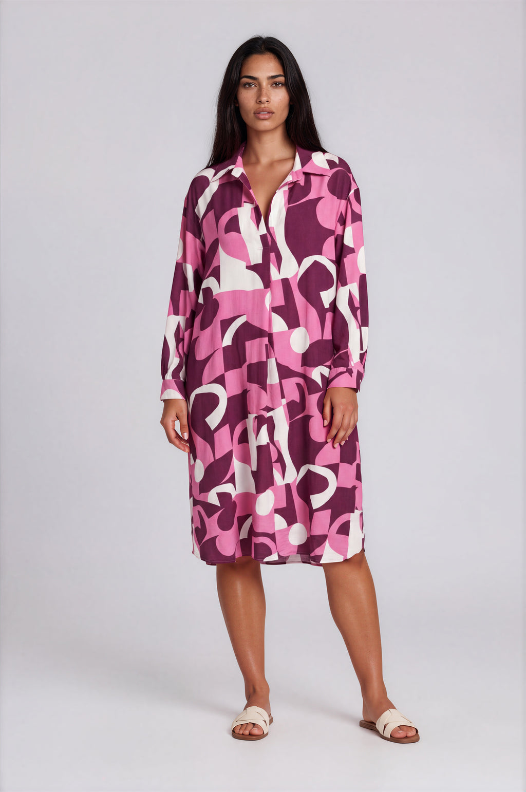 Abstract Midi Shirt Dress