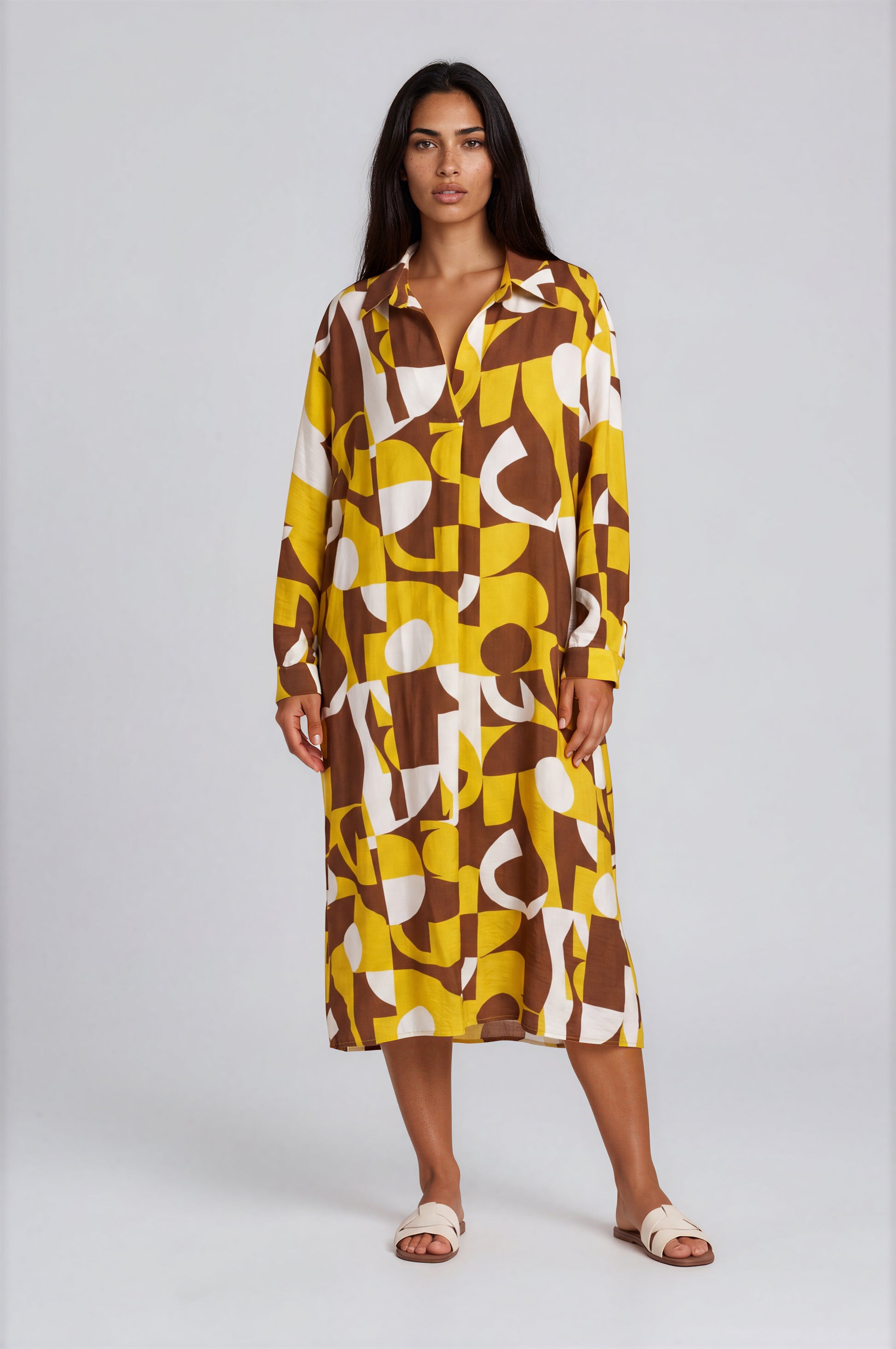 Abstract Midi Shirt Dress