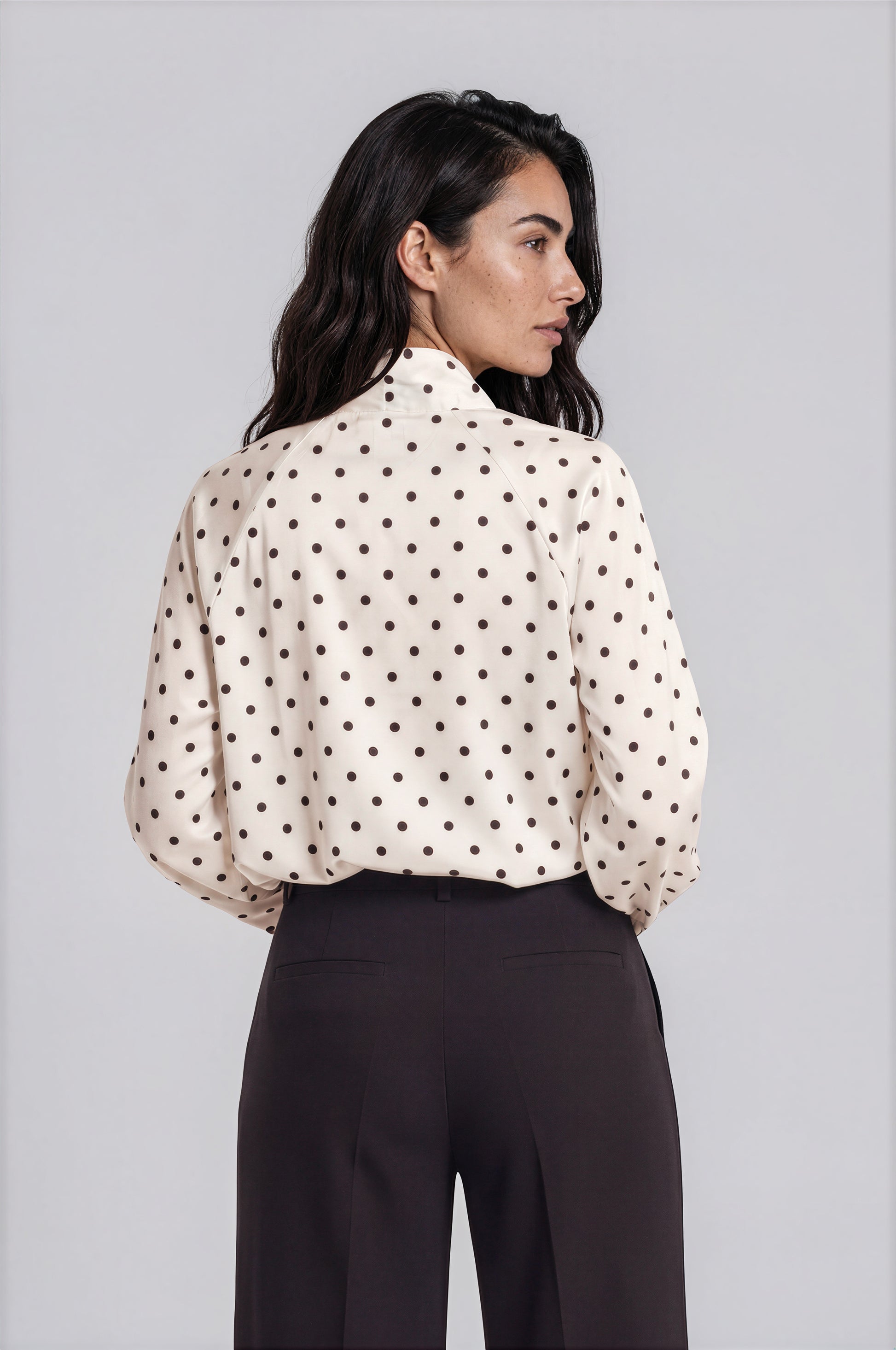 Polka Dot Tie-Neck Satin Blouse