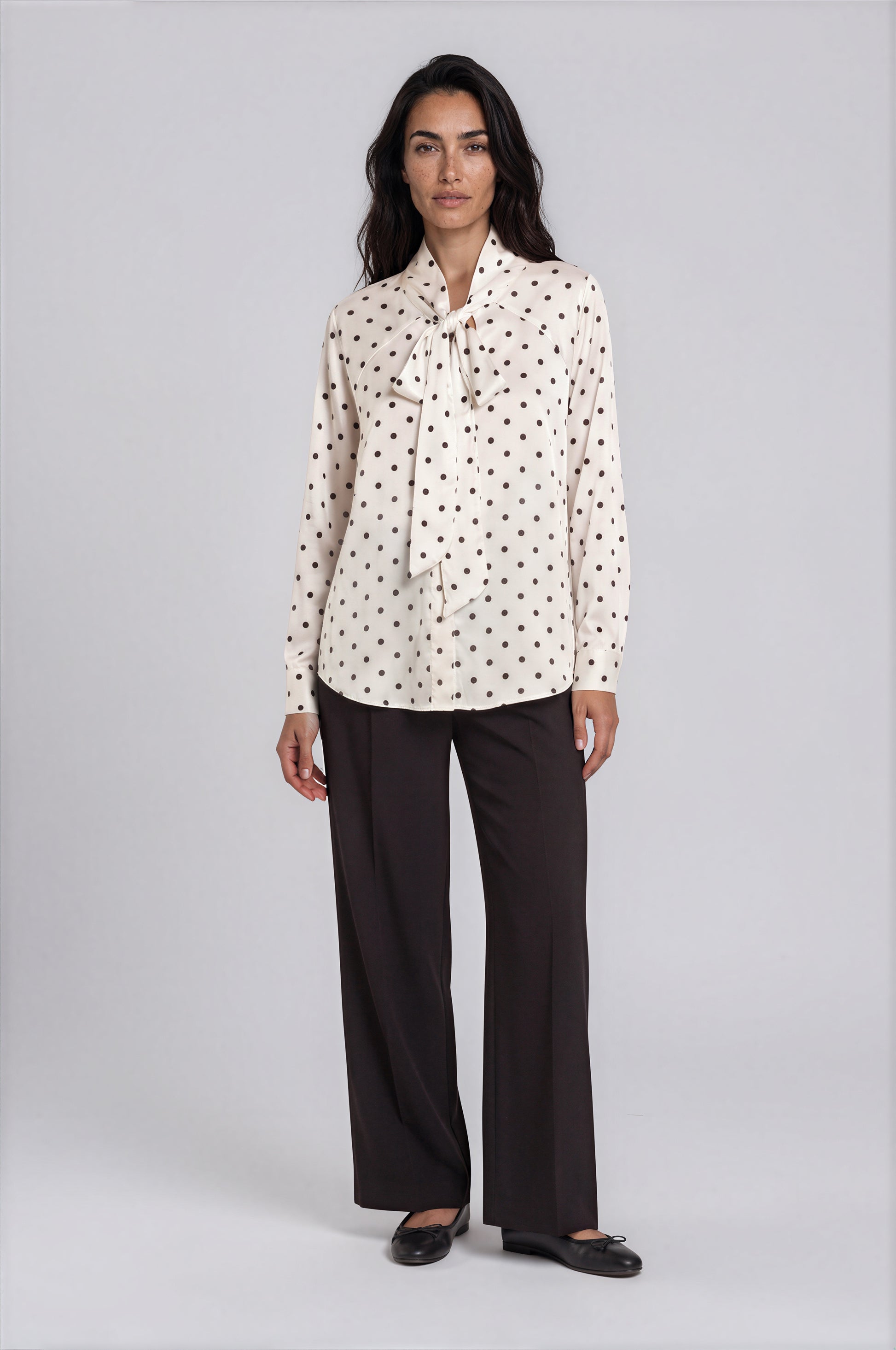 Polka Dot Tie-Neck Satin Blouse