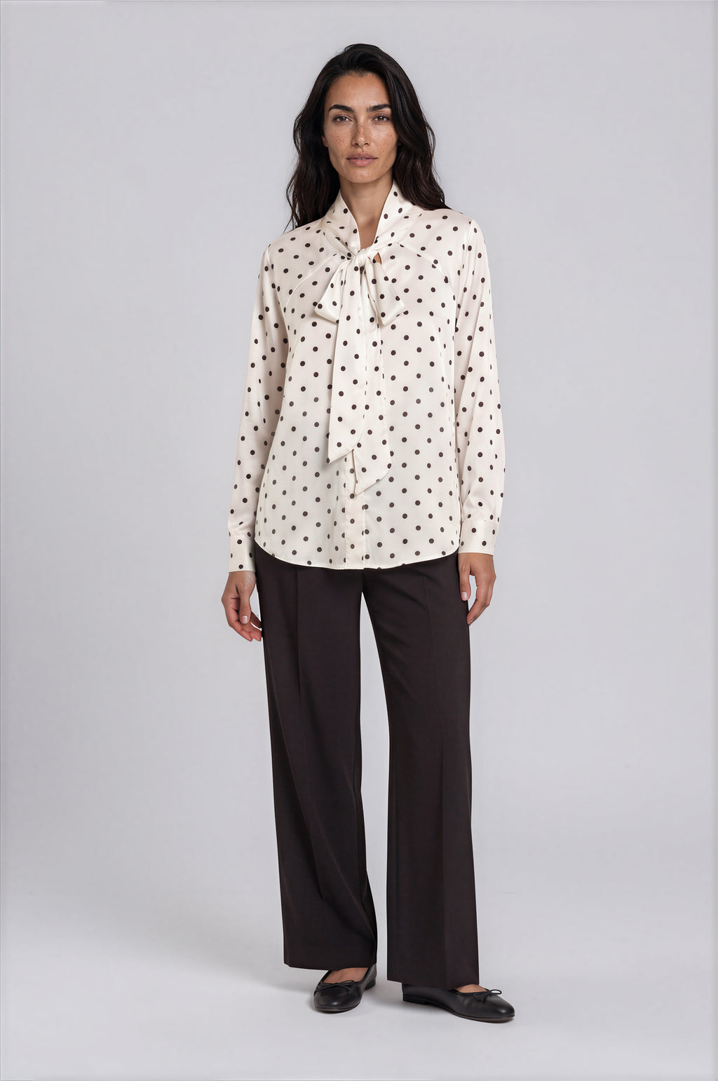 Polka Dot Tie-Neck Satin Blouse