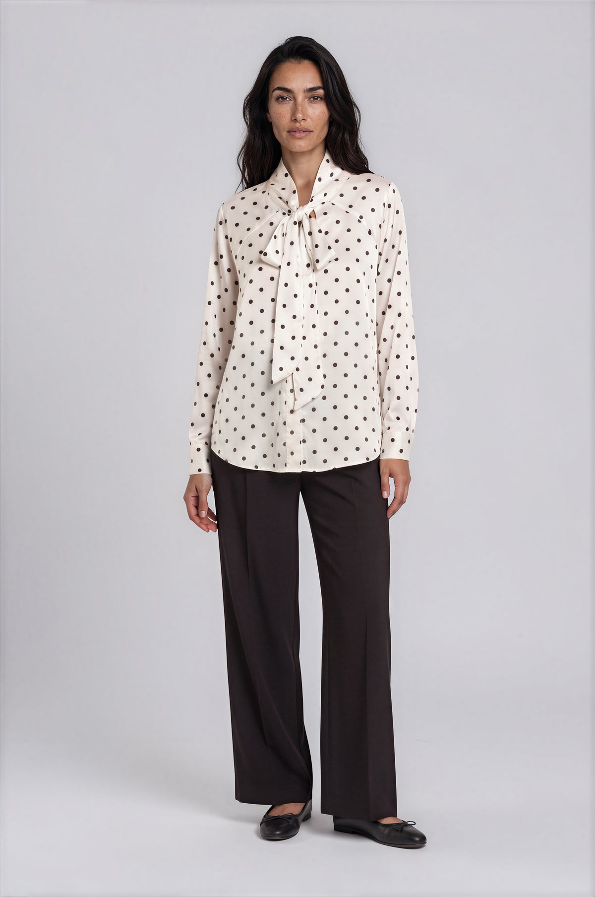 Polka Dot Tie-Neck Satin Blouse