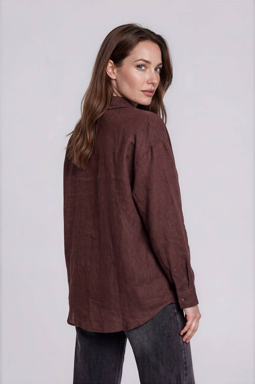 Pure Linen Shirt with Gold Shell Button