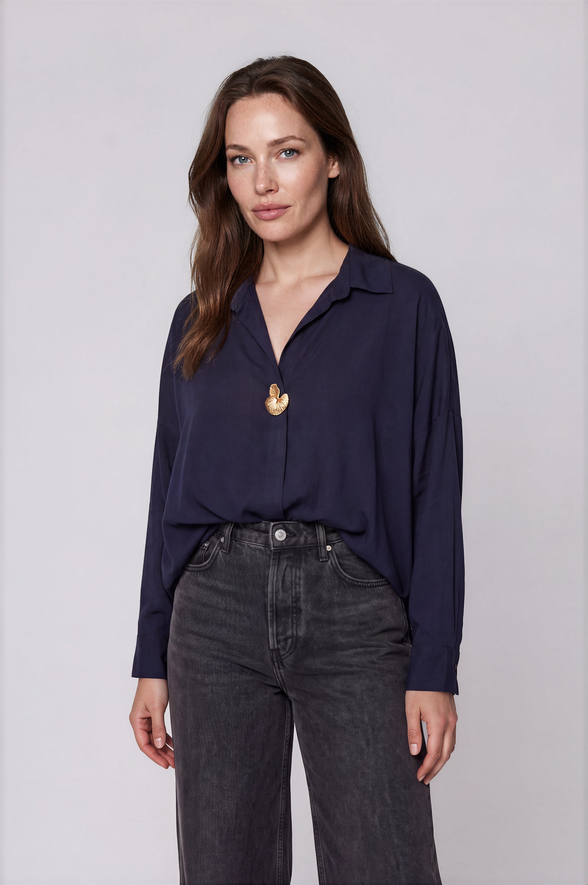 Linen Shirt with Gold Shell Button