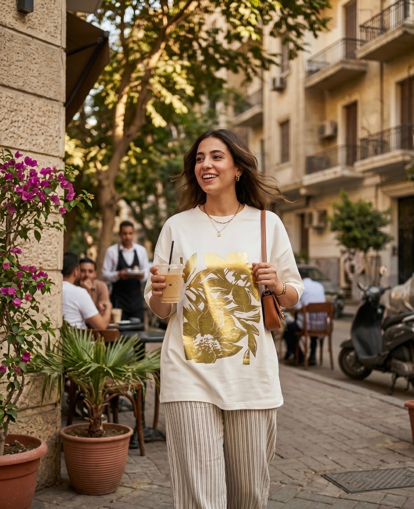 Golden Floral Graphic T-Shirt