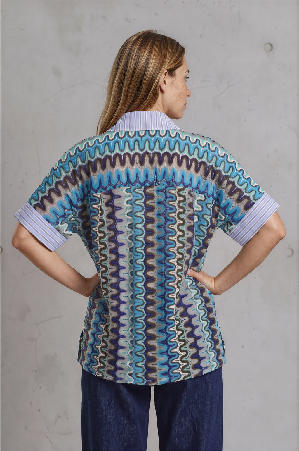 Striped Shirt with Wave Print Back