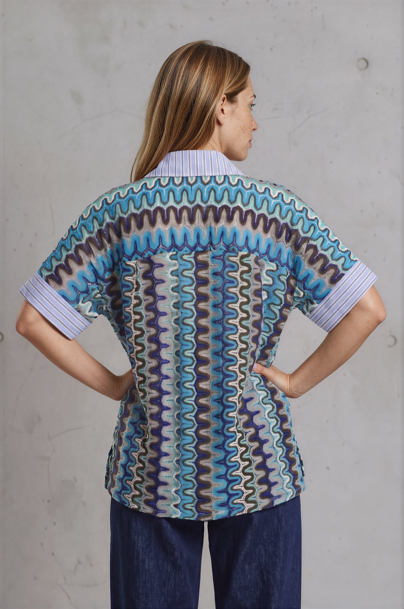 Striped Shirt with Wave Print Back