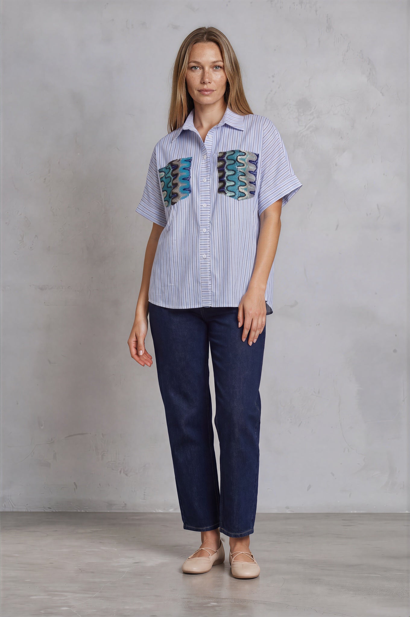 Striped Shirt with Wave Print Back
