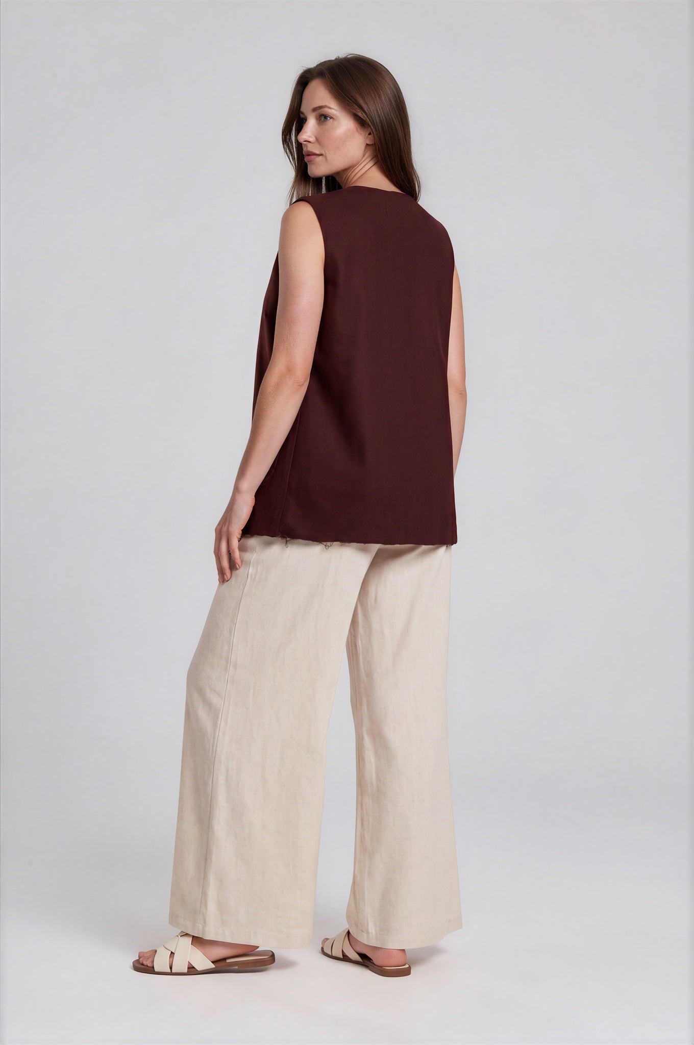 Linen Vest with Gold Paisley Trim