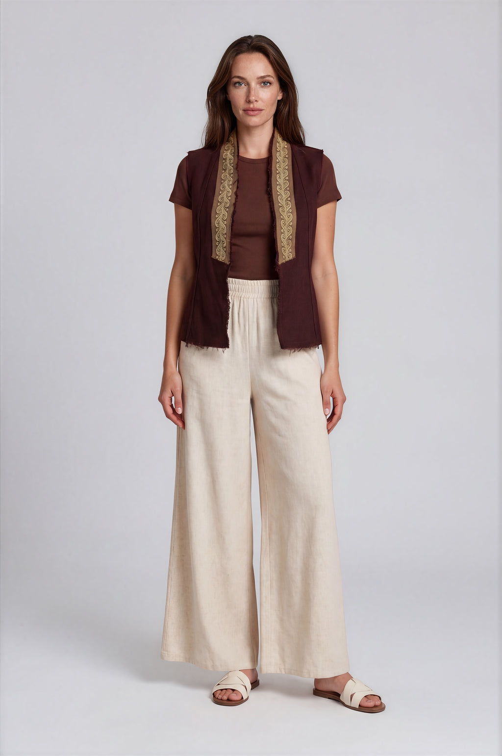 Linen Vest with Gold Paisley Trim