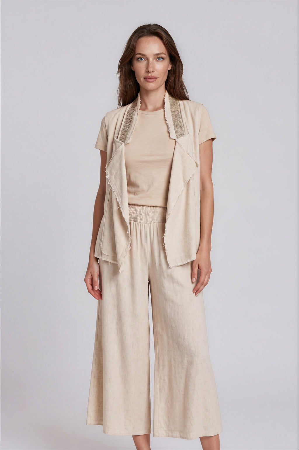 Linen Vest with Gold Paisley Trim