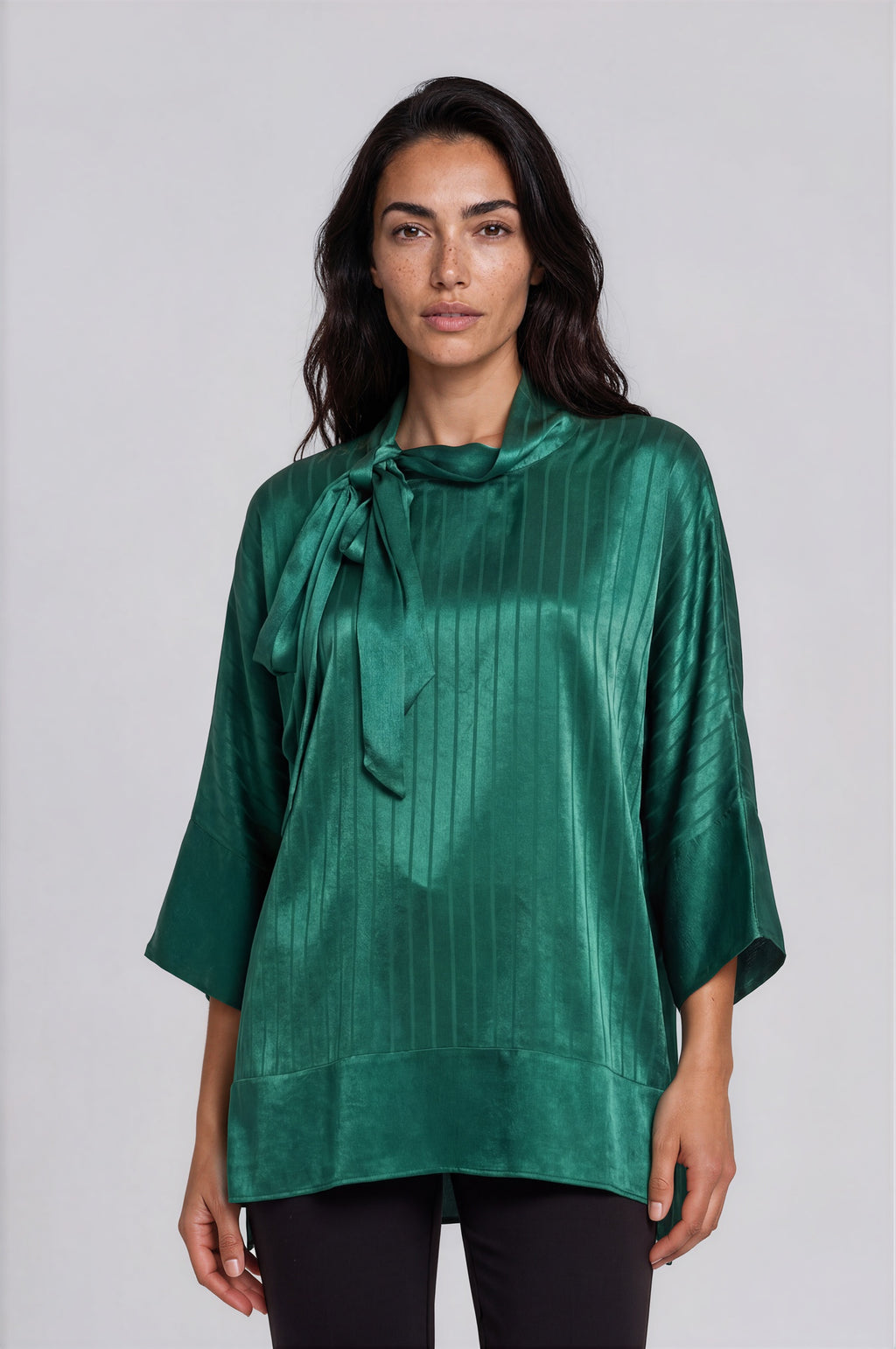 Satin Stripe Tie-Neck Blouse