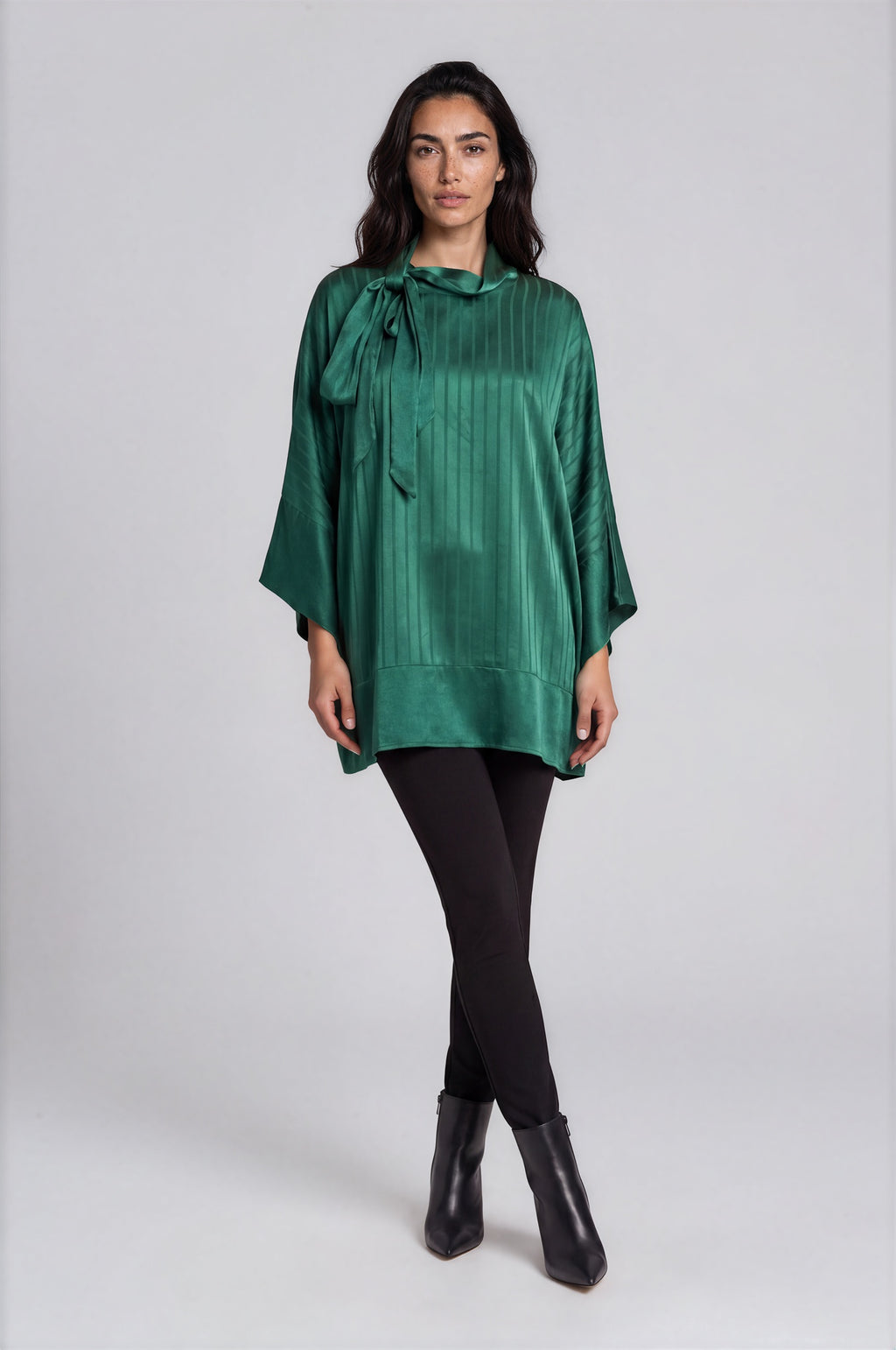 Satin Stripe Tie-Neck Blouse