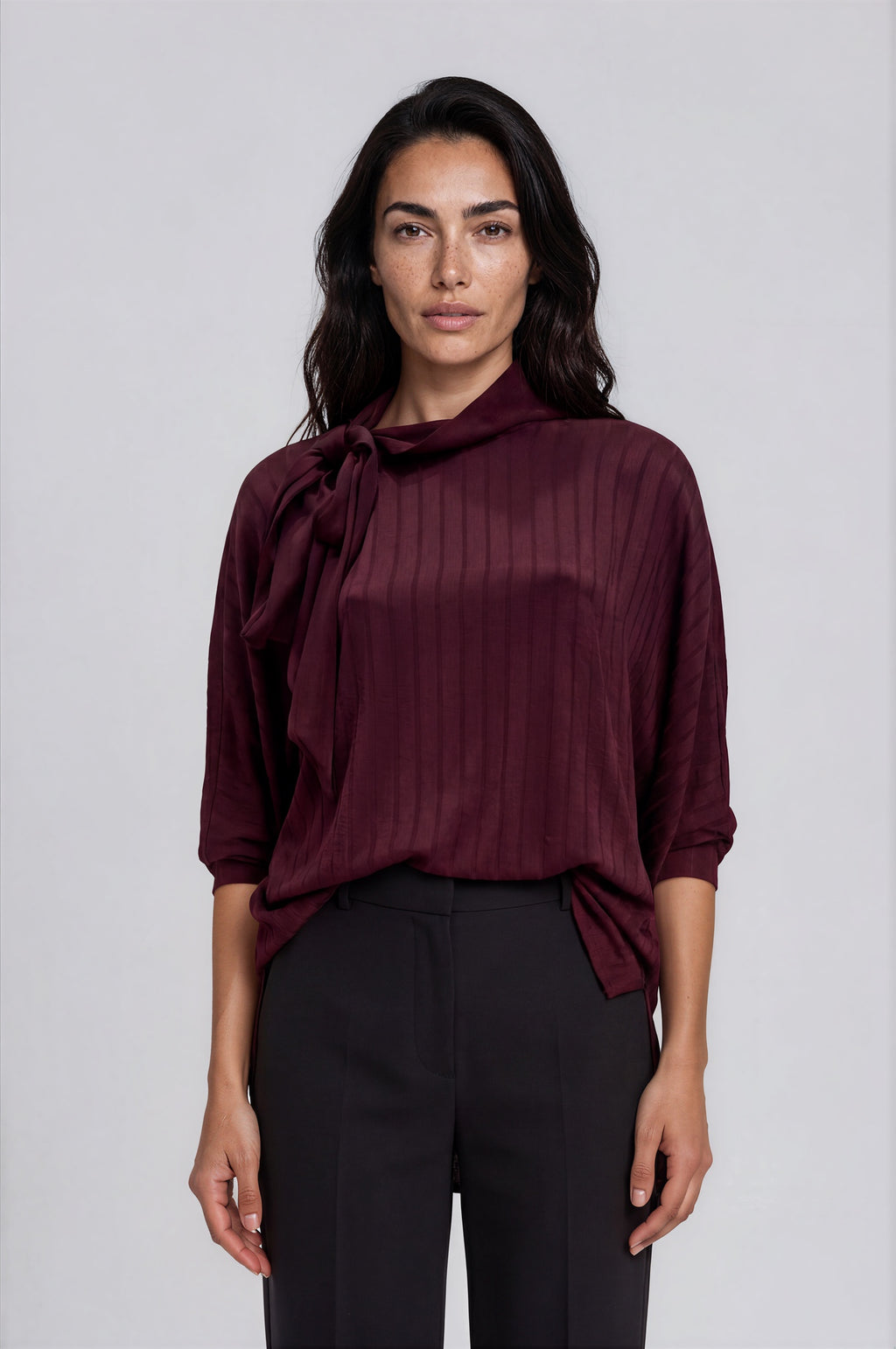 Satin Stripe Tie-Neck Blouse
