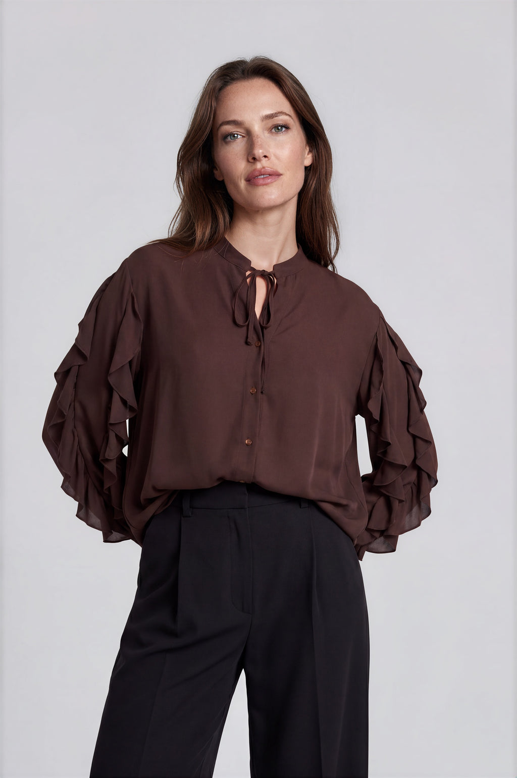 Tie-Neck Button-Down Blouse