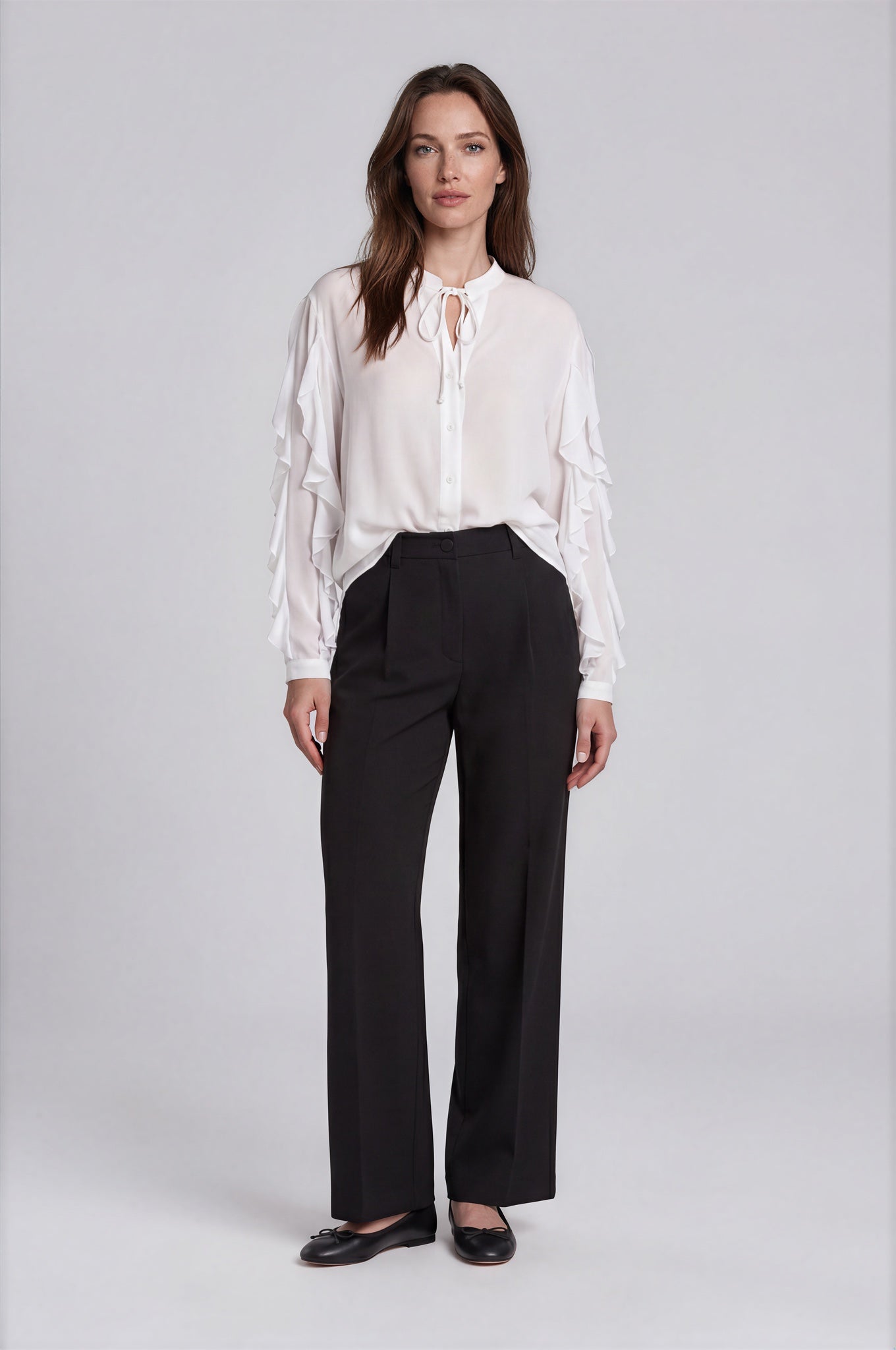 Tie-Neck Button-Down Blouse