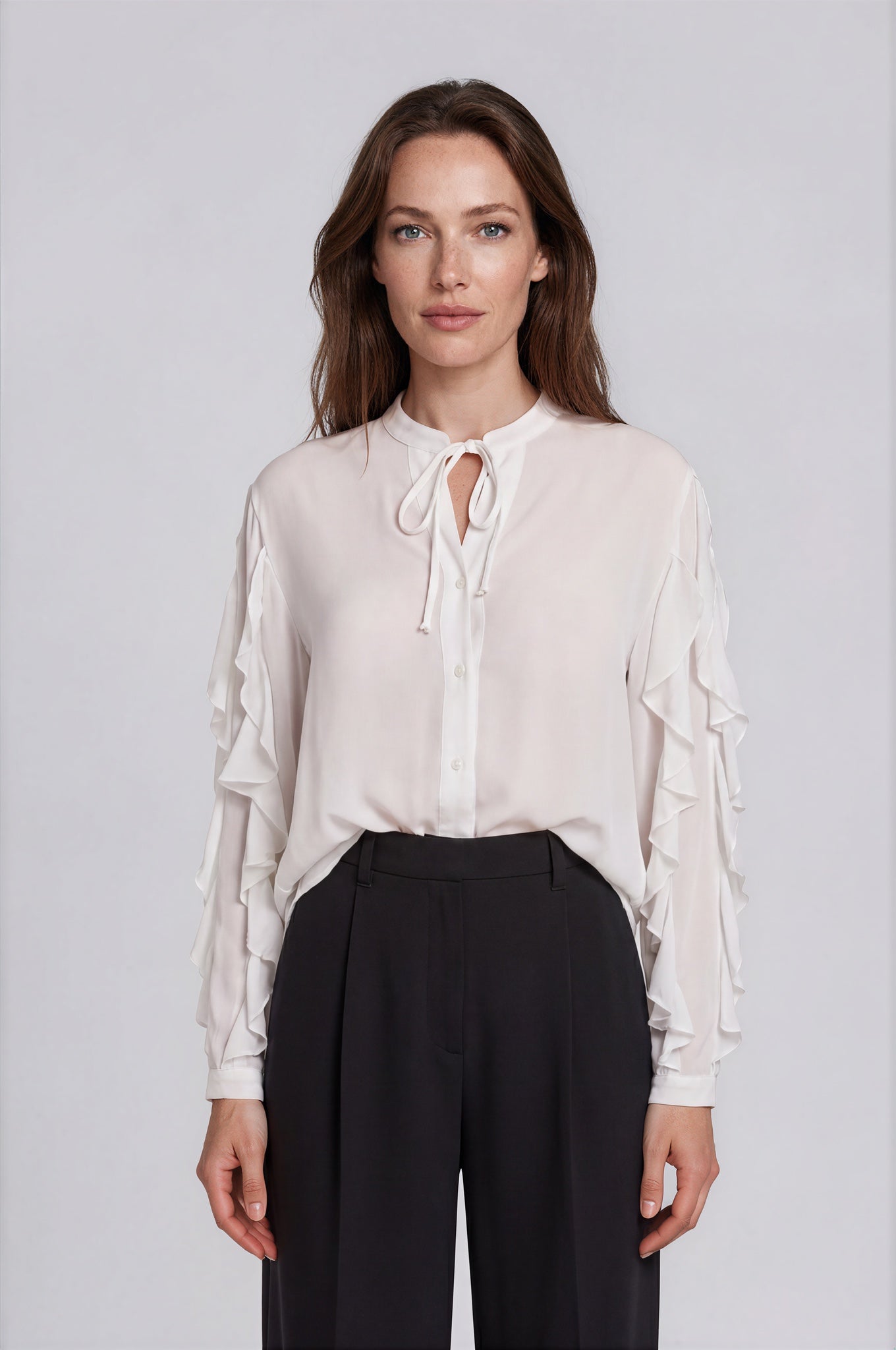 Tie-Neck Button-Down Blouse