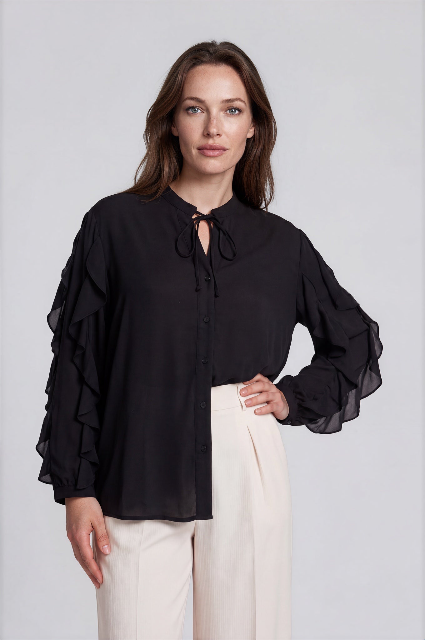 Tie-Neck Button-Down Blouse