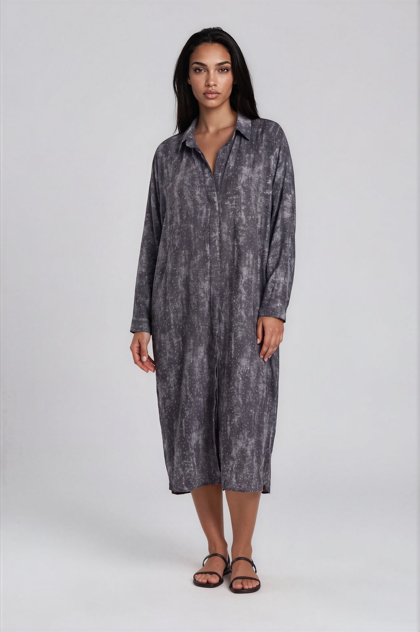 Marble Print Oversized Shirt Dress