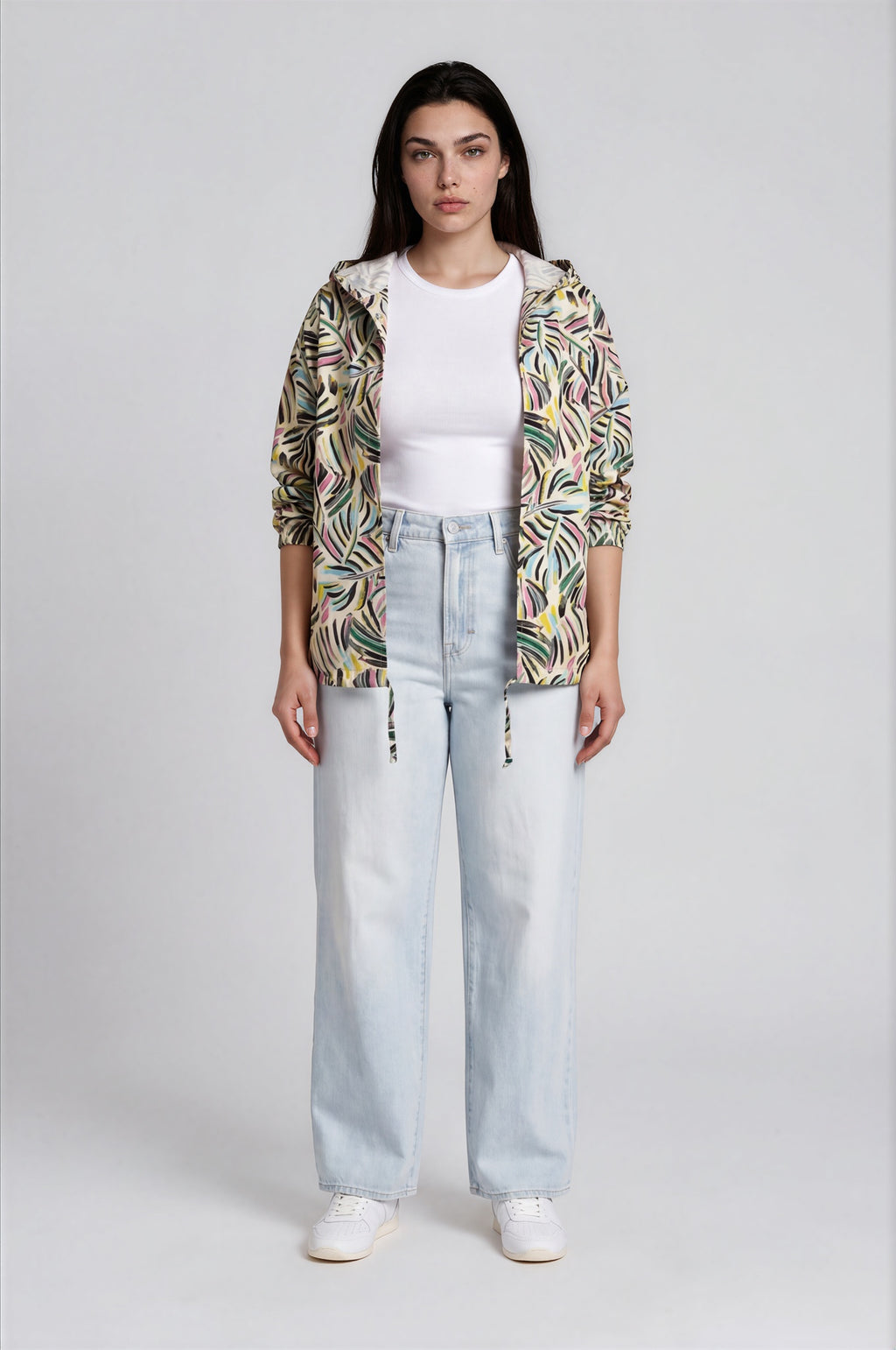 Tropical Leaf Print Hooded Jacket