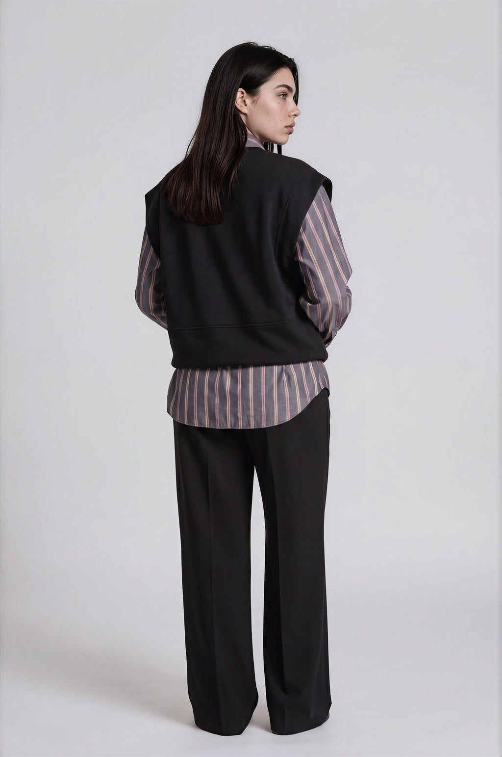 Striped Sleeve Mixed Media Top