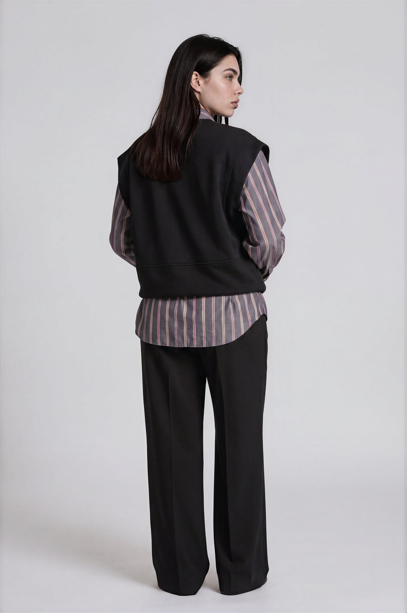 Striped Sleeve Mixed Media Top