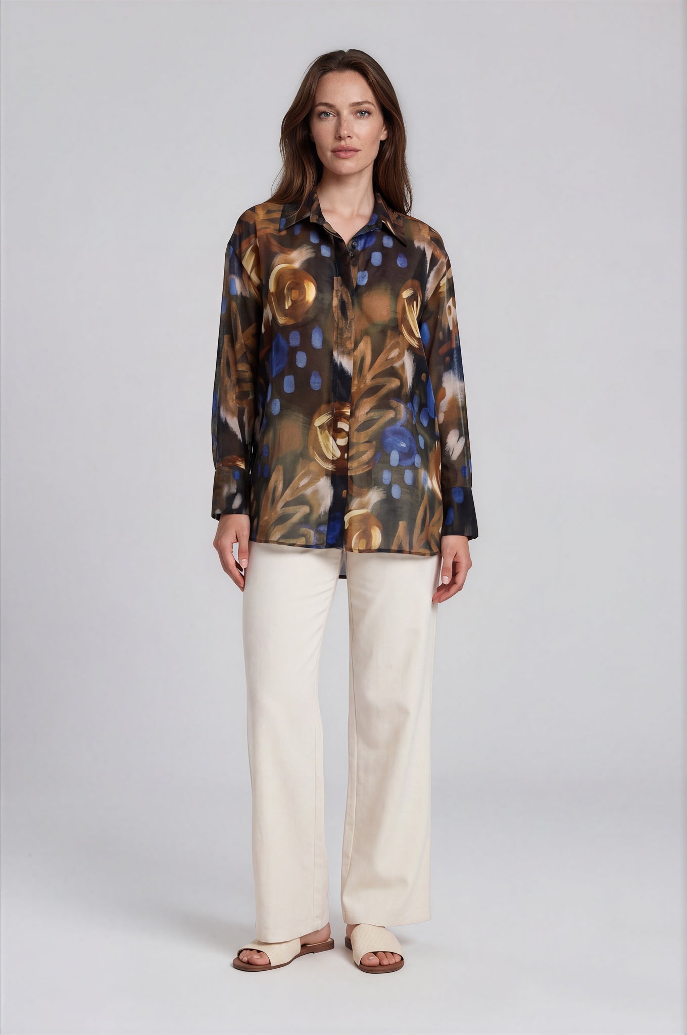 Abstract Print  Button-Down Blouse