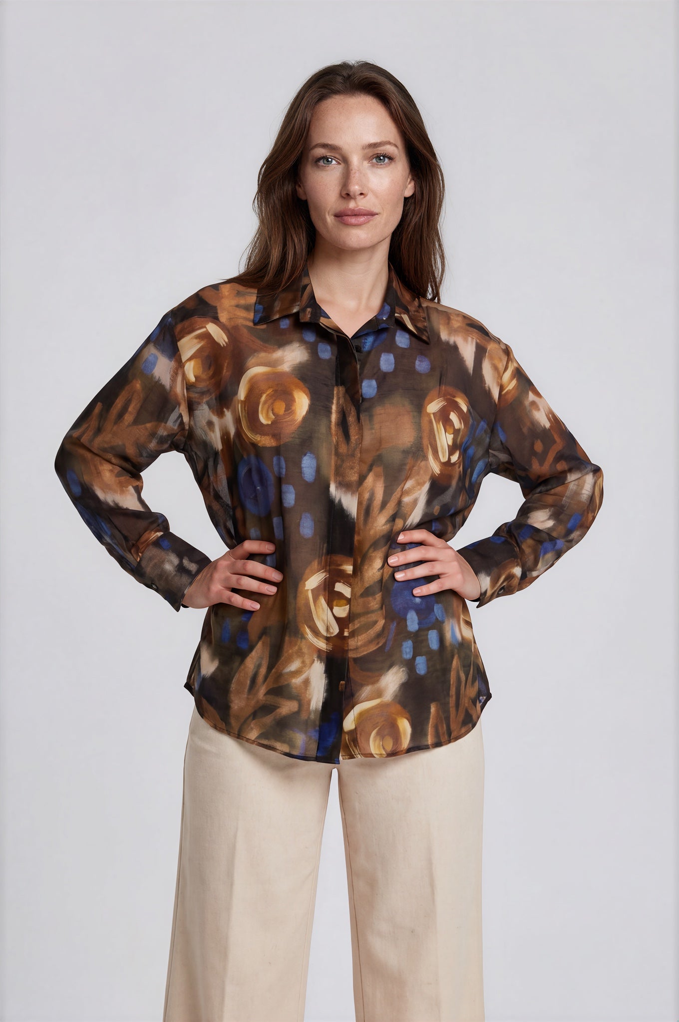 Abstract Print  Button-Down Blouse