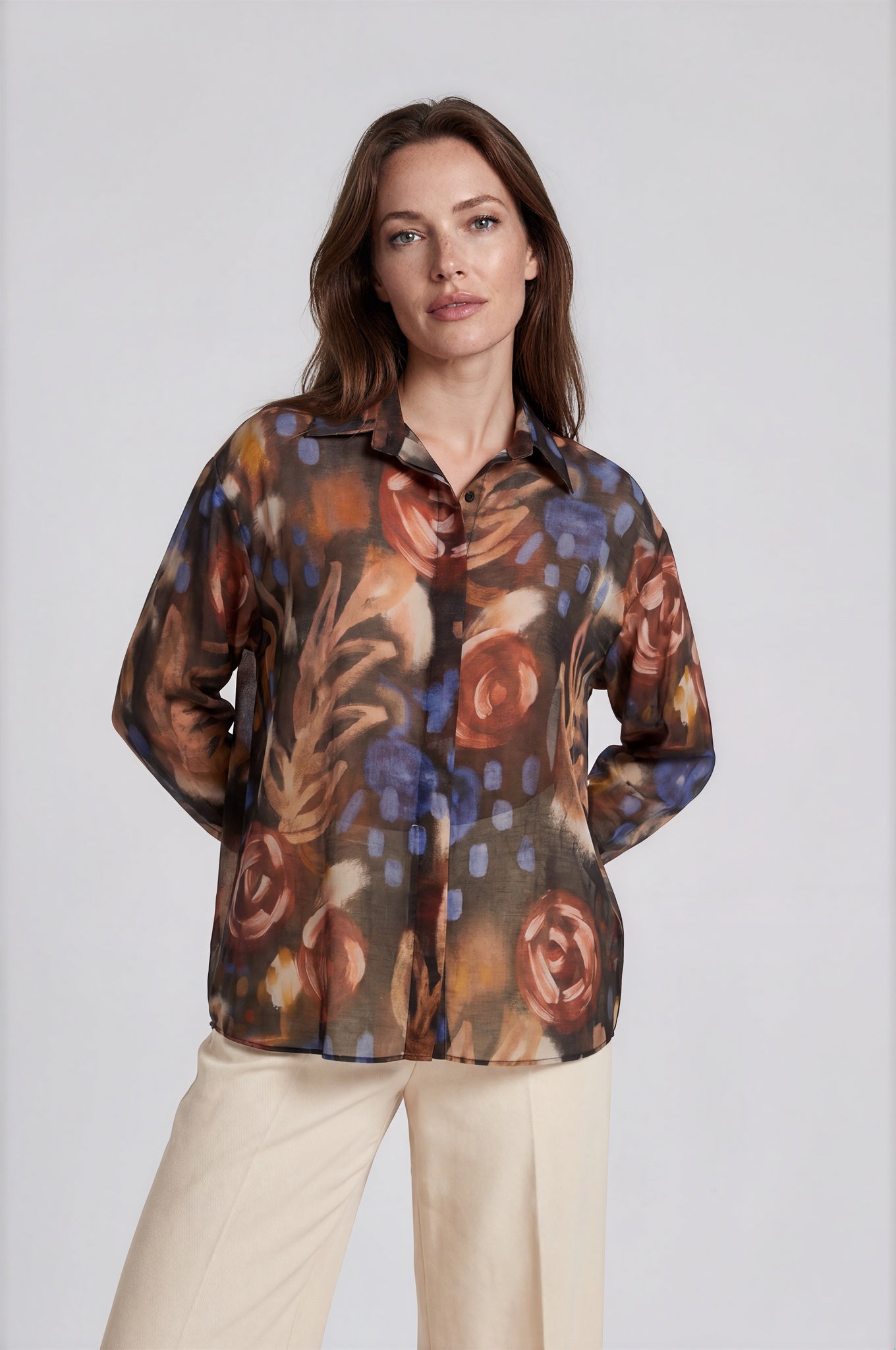 Abstract Print  Button-Down Blouse