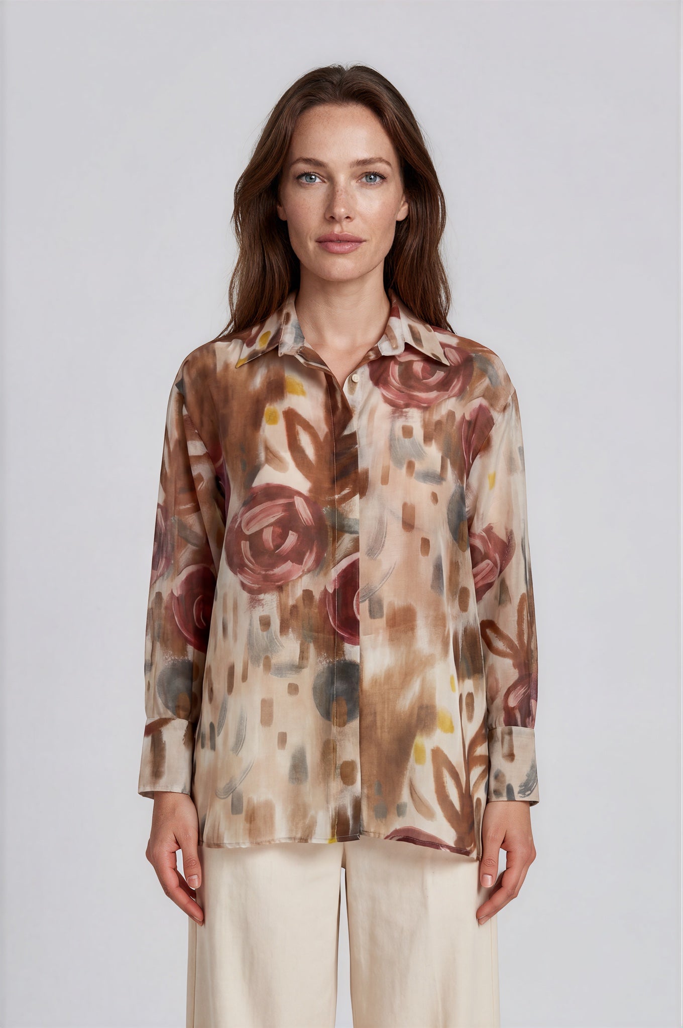 Abstract Print  Button-Down Blouse