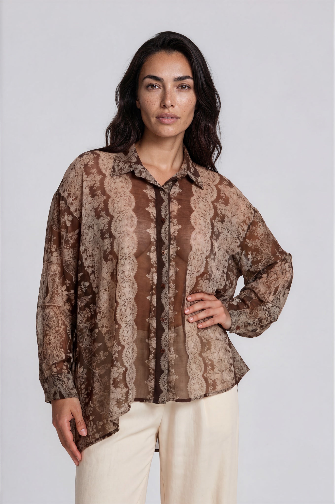 Oversized Sheer Tunic Blouse