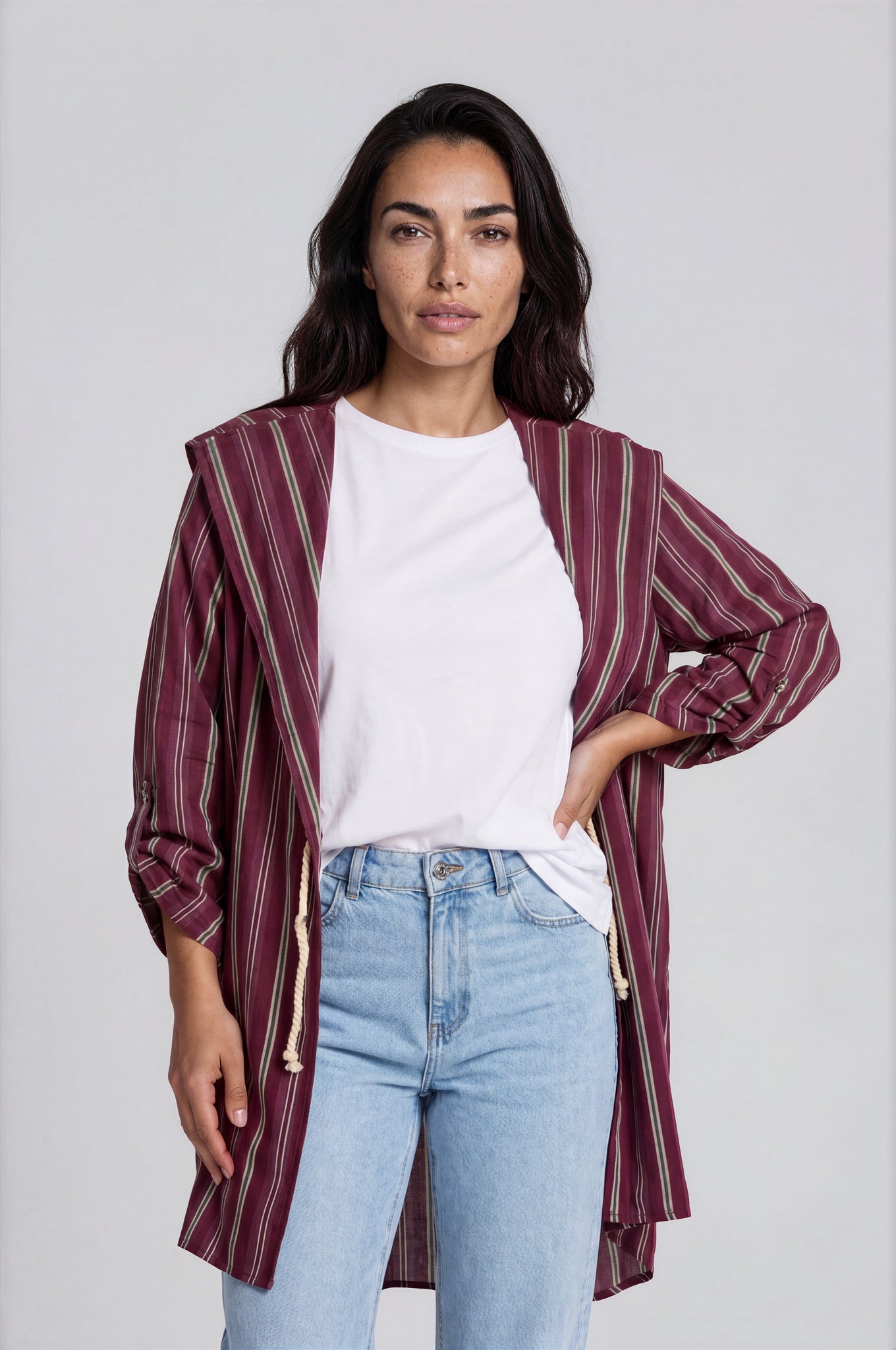 Striped Hooded Longline Coat