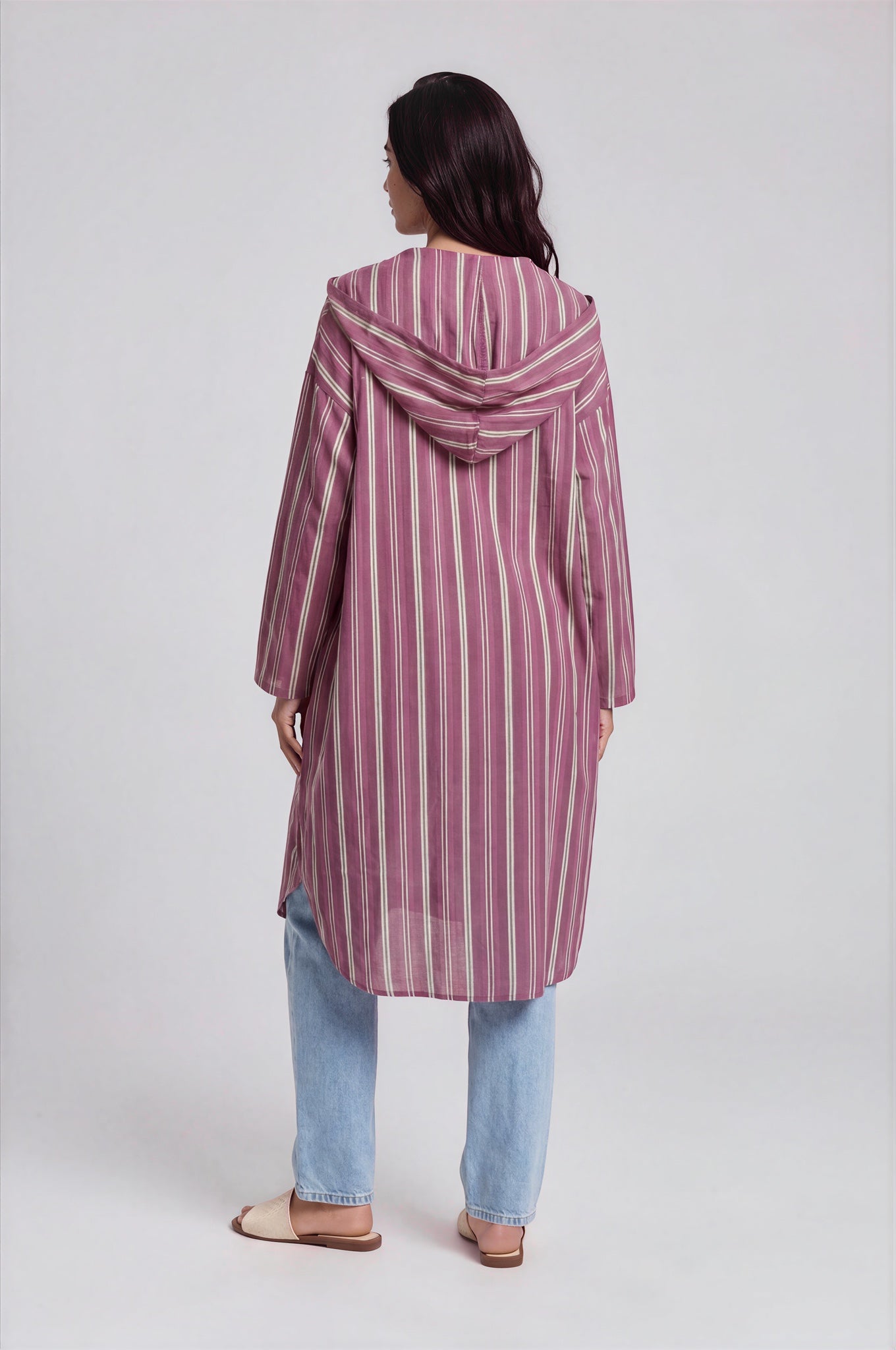 Striped Hooded Longline Coat