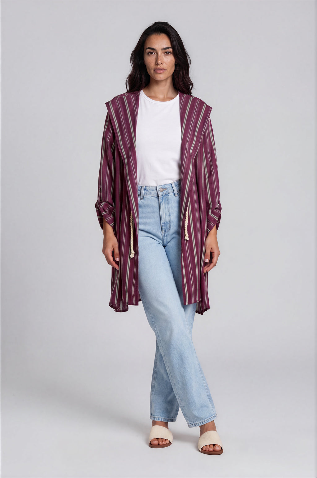 Striped Hooded Longline Coat