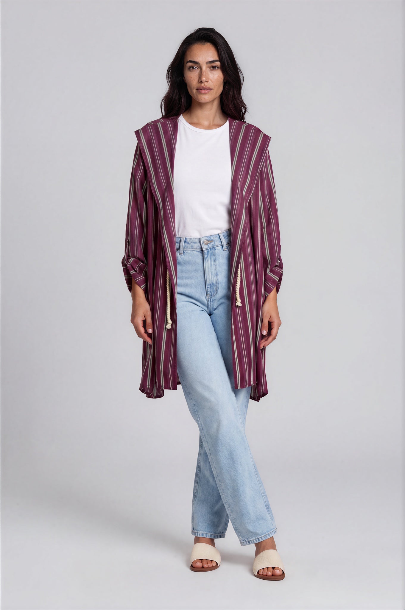 Striped Hooded Longline Coat
