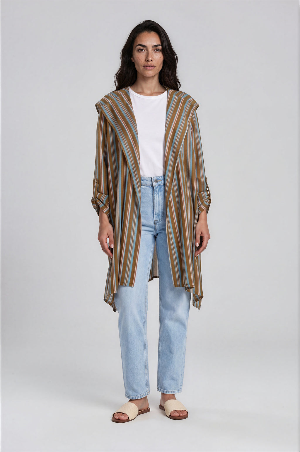 Striped Hooded Longline Coat