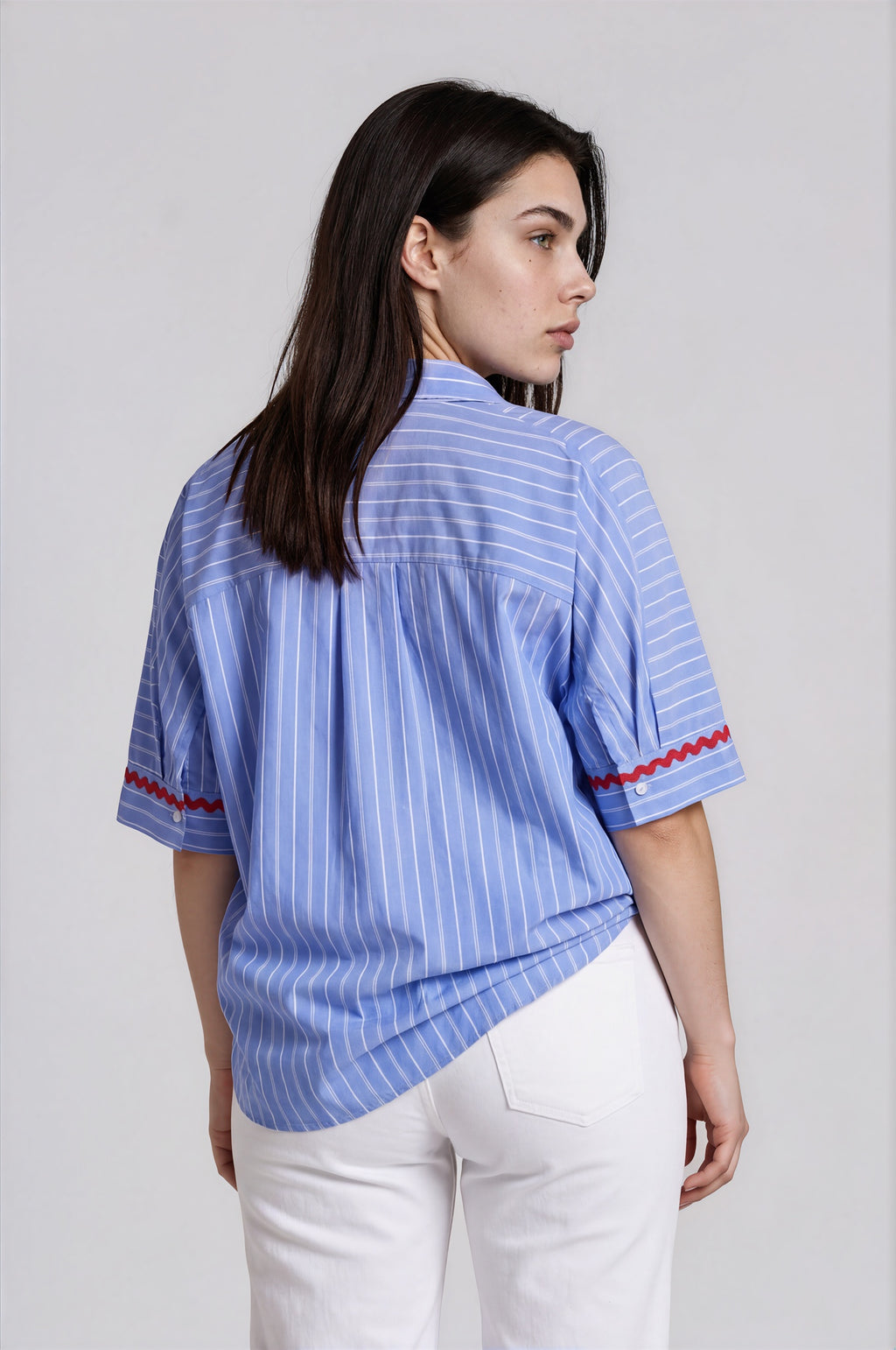 Striped Shirt with Crochet Patch