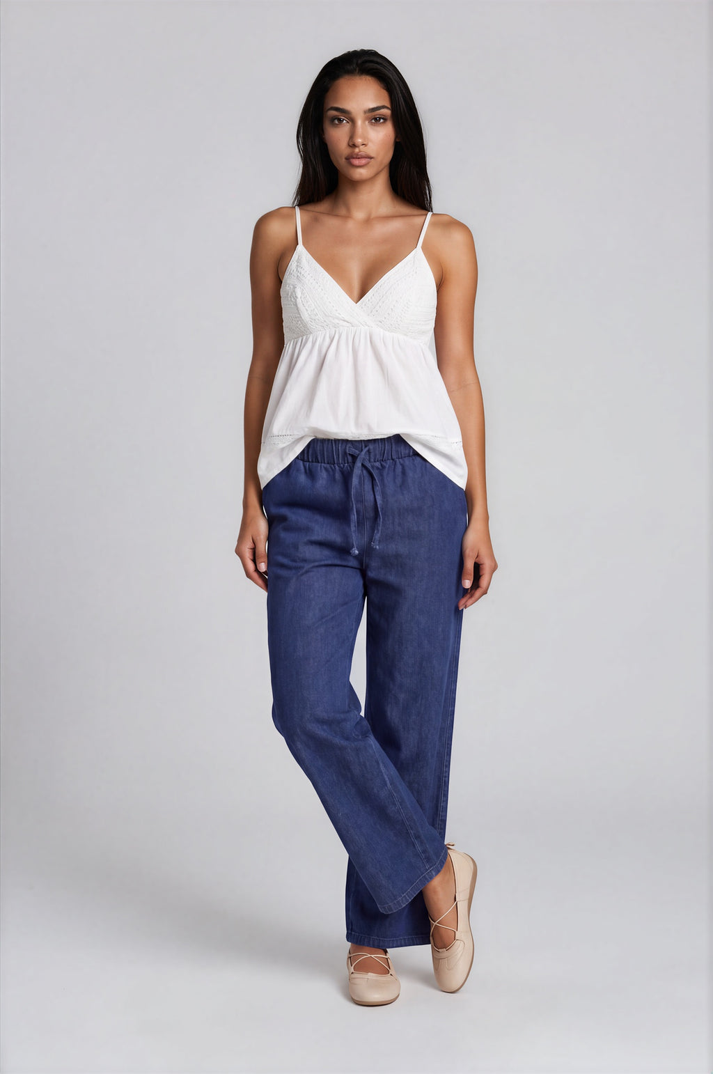 Wide-Leg Denim Pants