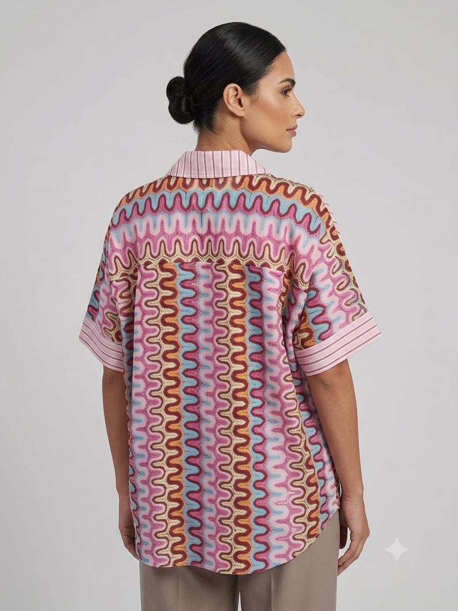 Striped Shirt with Wave Print Back